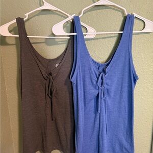 Set of 2 SO Women's Lace-Up Tank Tops - Charcoal and Cobalt